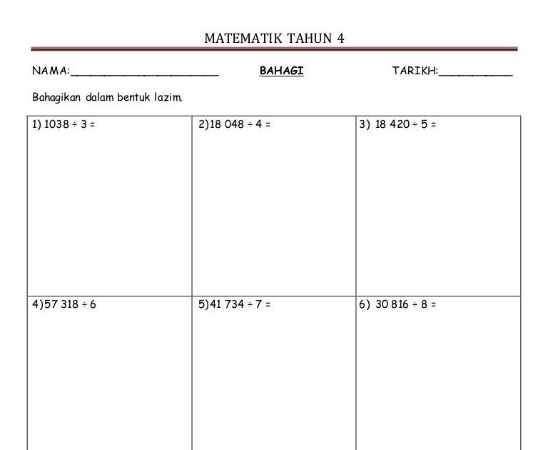 Soalan Matematik Bahagi Tahun 5 - Selangor s