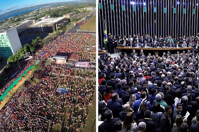 Protesto contra o golpe em frente ao Congresso Nacional; Votação na Câmara dos Deputados - Créditos: Agência Brasil/Agência Câmara