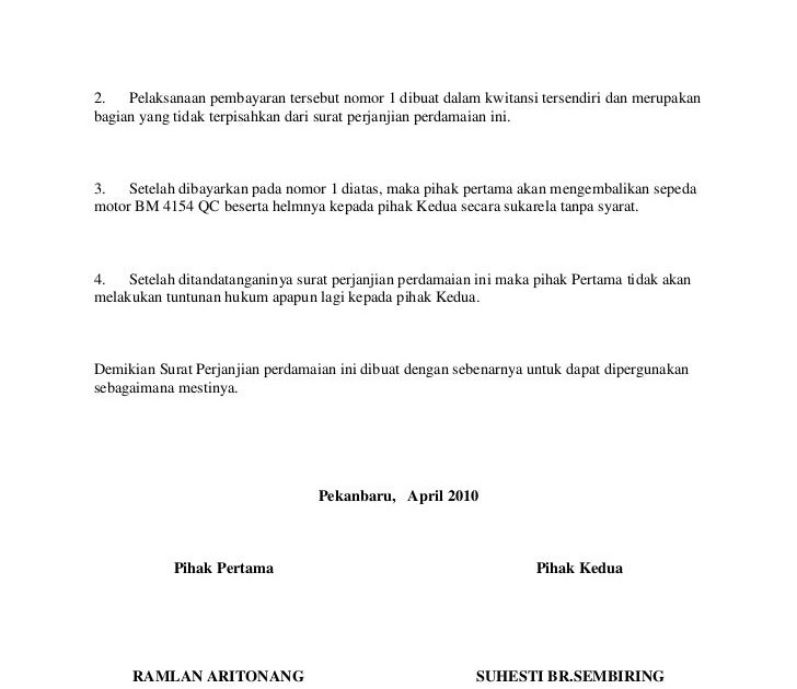 Contoh Surat Pernyataan Damai Kecelakaan - Contoh Ros