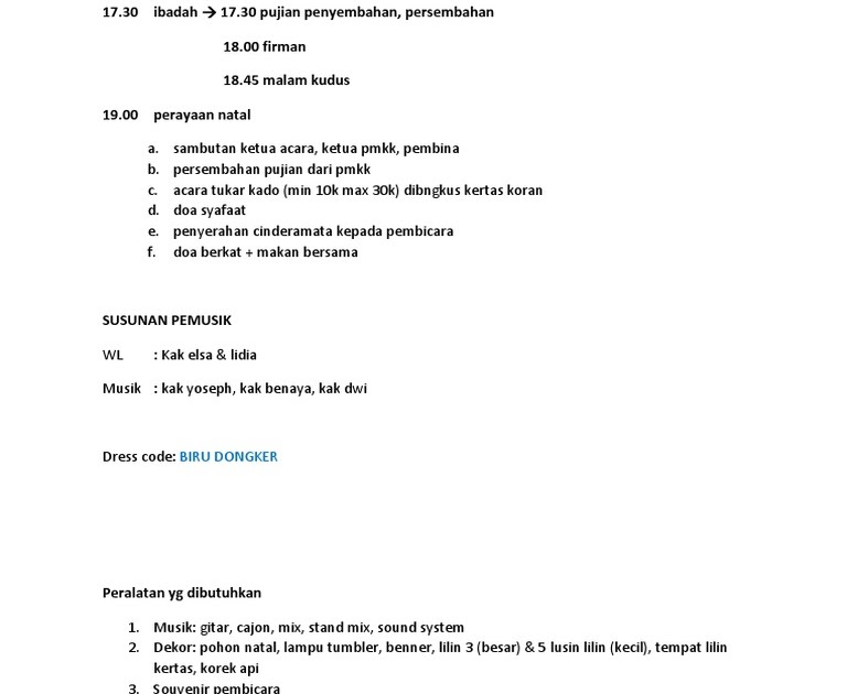 Contoh Rundown Acara Natal Sekolah Minggu : Acara Ibadah ...