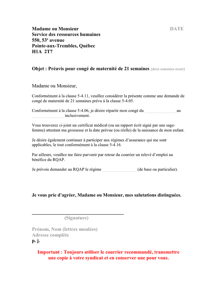 lettre de demande de congé maladie pdf