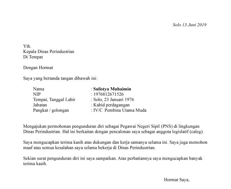 Contoh Surat Pengunduran Diri Pns Dari Jabatan Contoh Surat