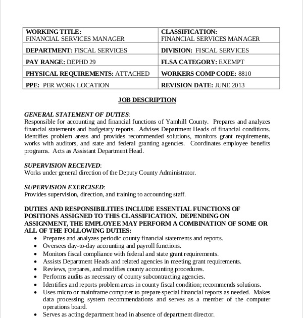 Duties And Responsibilities Of Finance Manager Pdf Financeviewer