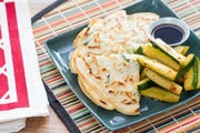 Korean-Style Scallion Pancakes with Cucumber Salad