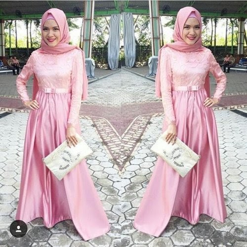  Model  Baju Gamis  Brokat  Kombinasi  Satin  Terbaru  CantikNesia