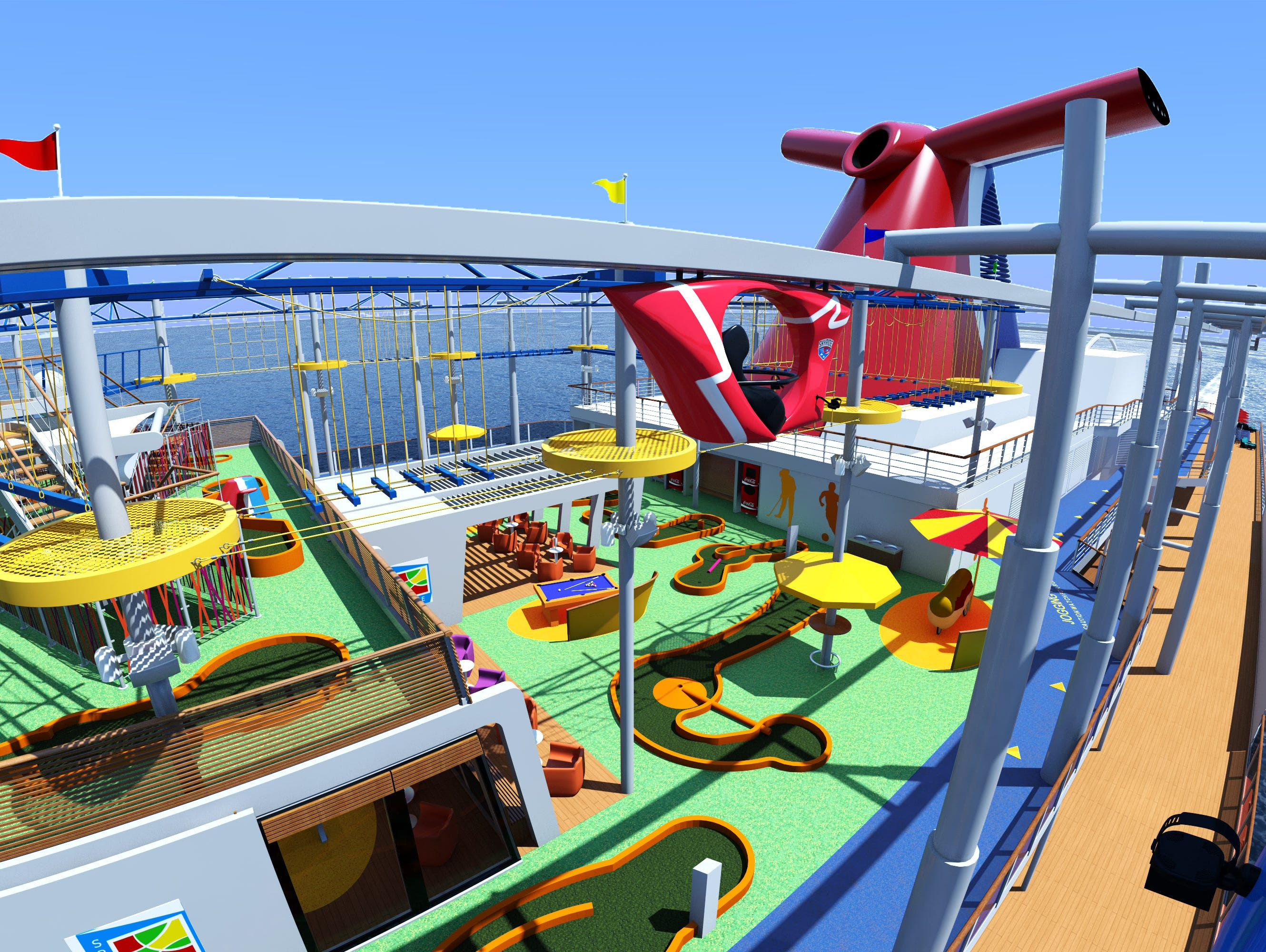 The Carnival Vista will have a peddle-powered attraction called SkyRide, shown here in an artist's drawing.