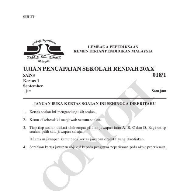 Contoh Soalan Objektif Sains Upsr - Selangor t