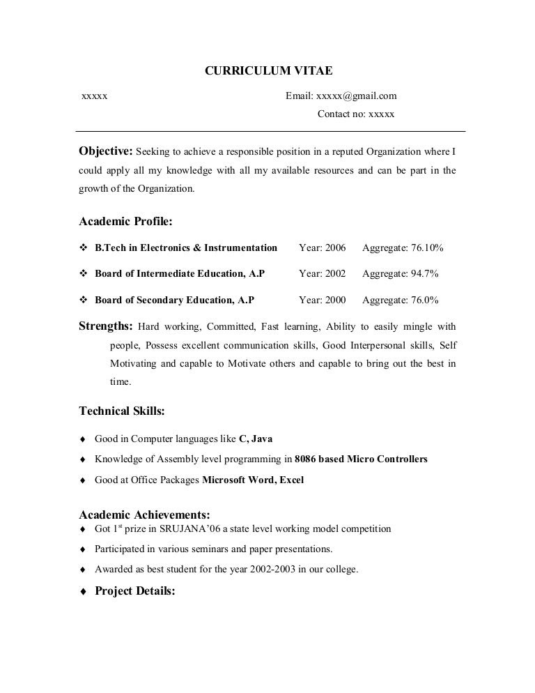 Resume Format Resume Format For Bba Students