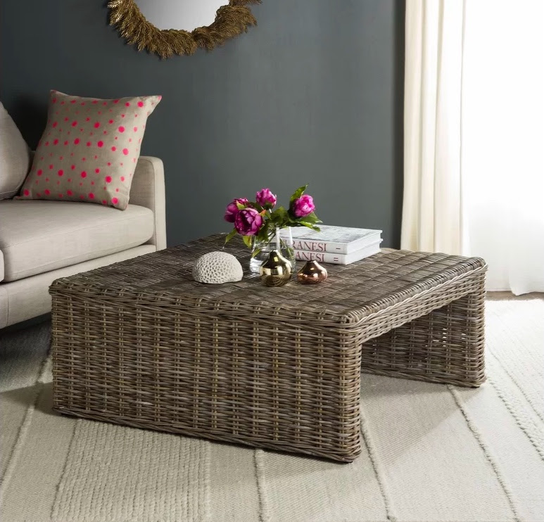 Ideal for storing book and spare items, this coffee table will go well with muted colors and a nautical theme. Square Rustic Style Rattan Wicker Coffee Table Dark Grey Beach Decor Nautical Interior Design Ideas