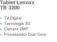 Tablet Lenoxx TB 3200  TV Digital Tecnologia 3G Câmera 2MP Processador Dual Core