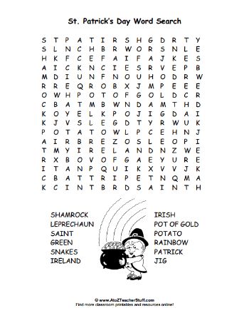 A small being, human in form, playful and having magical powers. St Patrick S Day Printable Word Puzzles A To Z Teacher Stuff Printable Pages And Worksheets