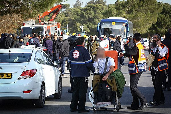 Evacuating the injured after a massive truck ramming attack in the Armon HaNatziv neighborhood of Jerusalem. (Jan. 8 2017)