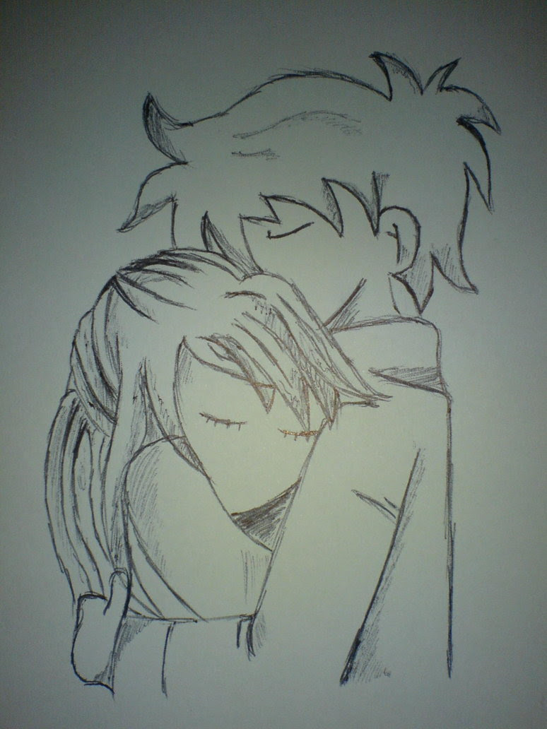 Anime Girl And Boy Hugging Drawing