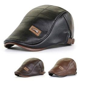 Men Beret Hat Leather