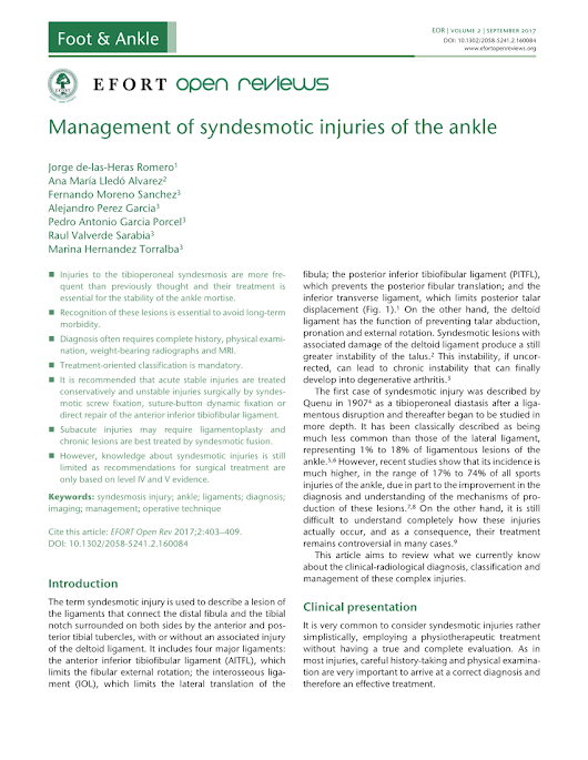 Management of syndesmotic injuries of the ankle (PDF Download Available)