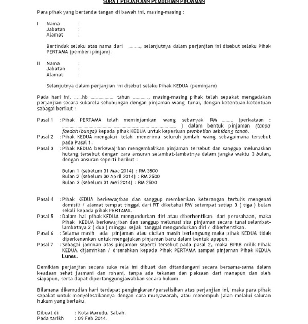 Contoh Surat Peringatan Perjanjian Malaysia