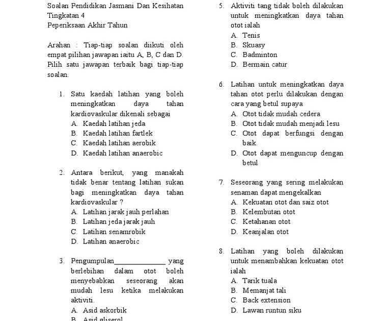 Soalan Dan Jawapan Peperiksaan Akhir Tahun Darjah 5 