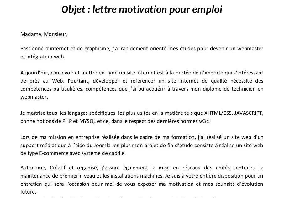Application Letter Sample: Exemple De Lettre De Motivation 