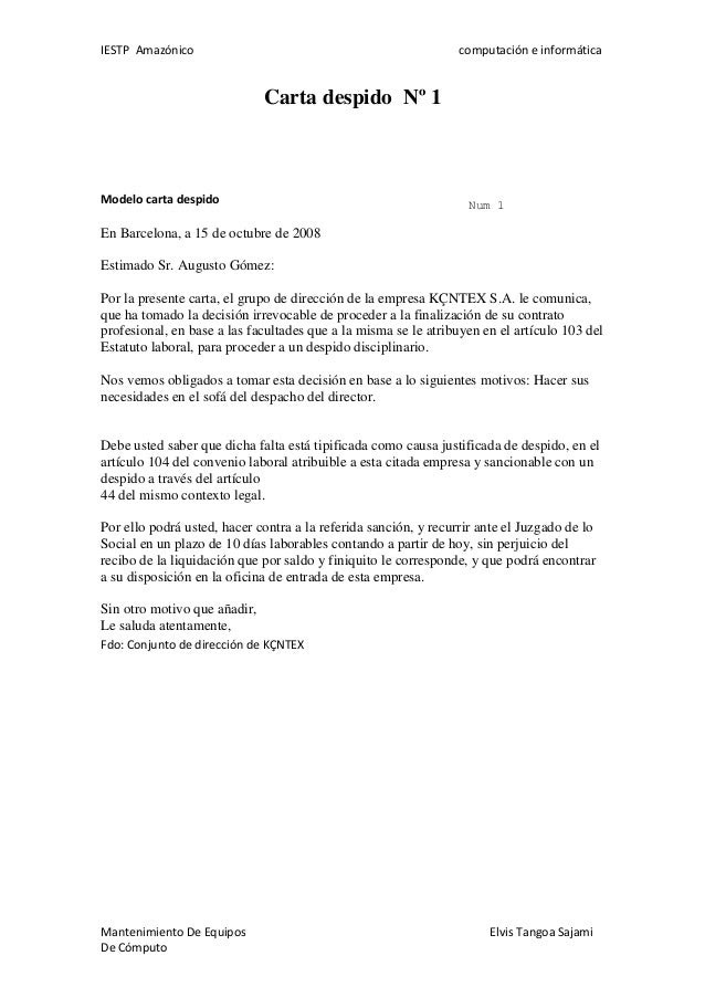 Carta De Despido Disciplinario Requisitos - Top Sample t