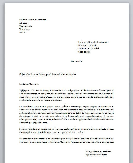 Cover Letter Example: Exemple De Lettre De Motivation Pour 