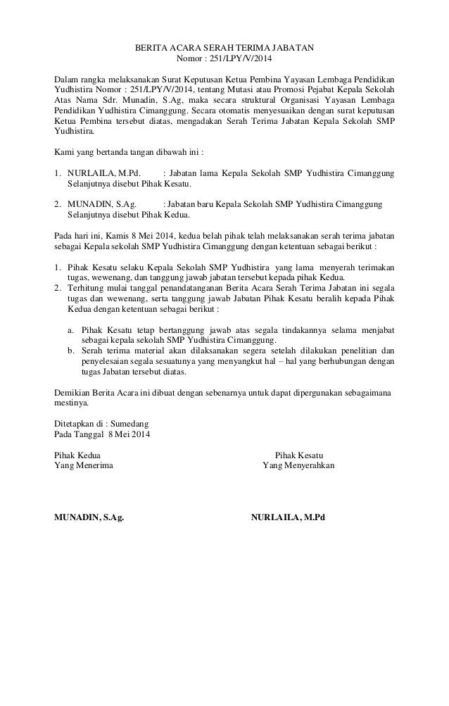 Contoh Berita Acara Serah Terima Ketua - Contoh Z
