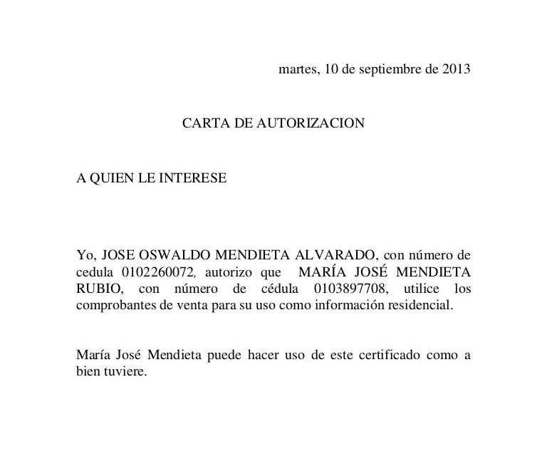 Carta De Autorizacion A Retirar Documentos - m Carta De