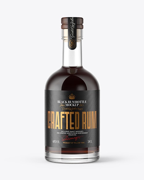 Download Black Rum Bottle with Wooden Cap Mockup PSD Template