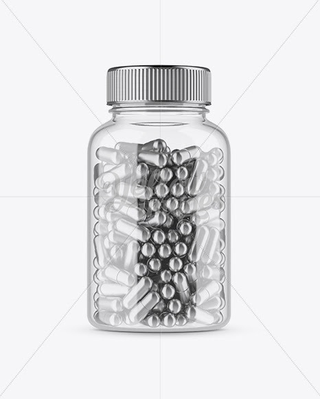 Download Download Clear Plastic Bottle With Metallic Pills Mockup - Front View PSD