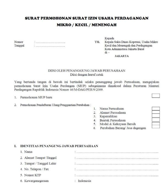 Contoh Surat Niaga: contoh formulir surat izin usaha perdangan