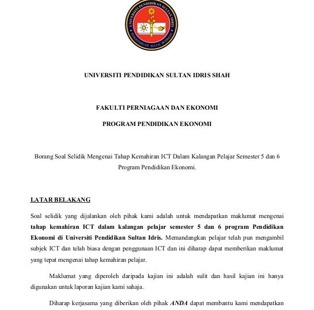 Contoh Borang Kaji Selidik Thesis - Contoh O