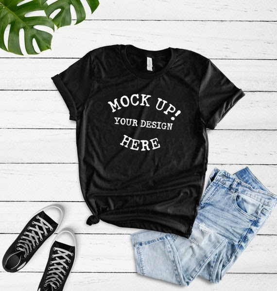 Download Free Bella Canvas 3001 Black Unisex T-Shirt Mockup Flat ...
