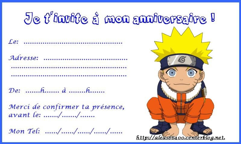 Carte Invitation Anniversaire Naruto Gratuite Imprimer Sheba
