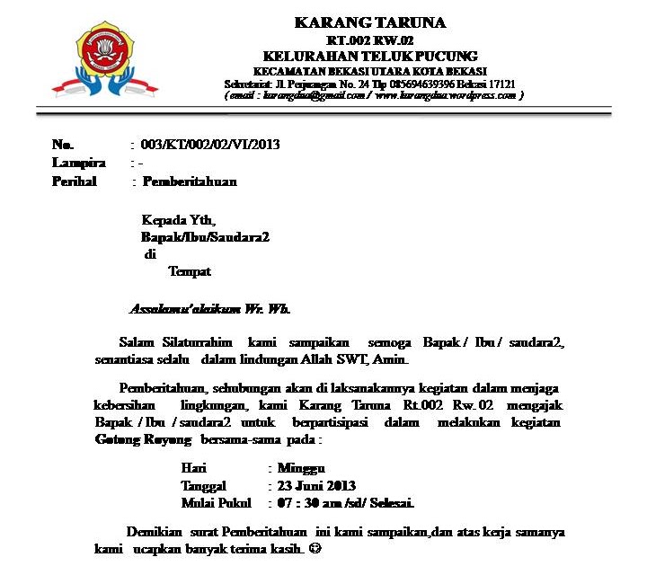 Contoh Surat Undangan Gotong Royong Sample Surat Undangan