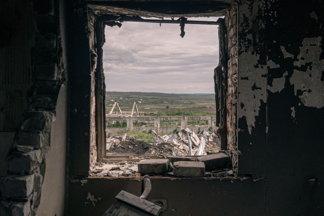 Vitalii Fesenko’s damage family farm in the Kharkiv region.