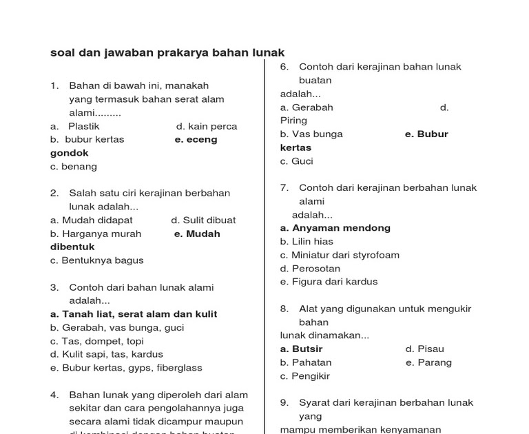 Soal Prakarya  Bab  1  Kerajinan  Bahan  Lunak  Dunia Sosial